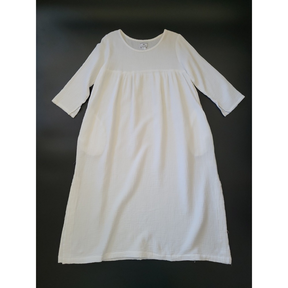 Plume Gauze Midi Dress Medium White Cotton 3/4 Sleeve Beachy Coastal Cottagecore